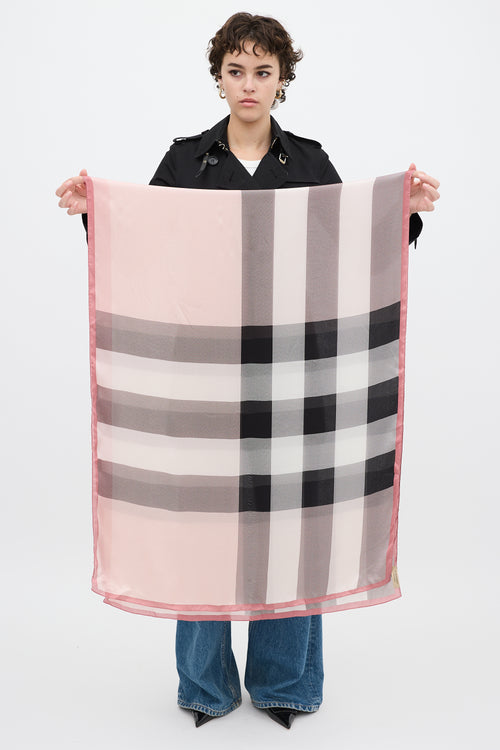 Burberry Pink & Multicolour Nova Check Semi Sheer Scarf