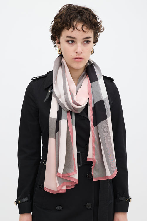 Burberry Pink & Multicolour Novacheck Semi Sheer Scarf