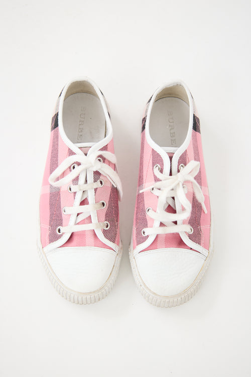 Burberry Pink & White Canvas Nova Check Sneaker