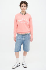 Burberry Pink & White Embroidered Logo Crewneck