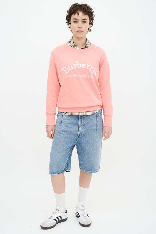 Burberry Pink & White Embroidered Logo Crewneck