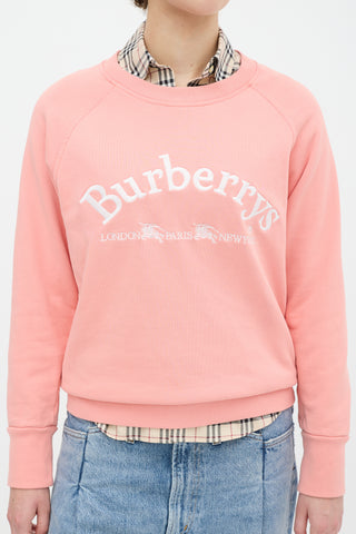 Burberry Pink & White Embroidered Logo Crewneck