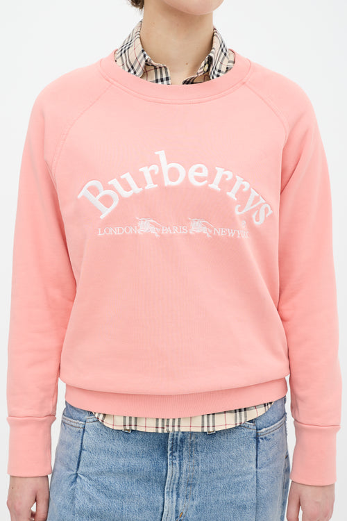 Burberry Pink & White Embroidered Logo Crewneck
