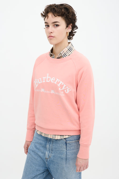 Burberry Pink & White Embroidered Logo Crewneck