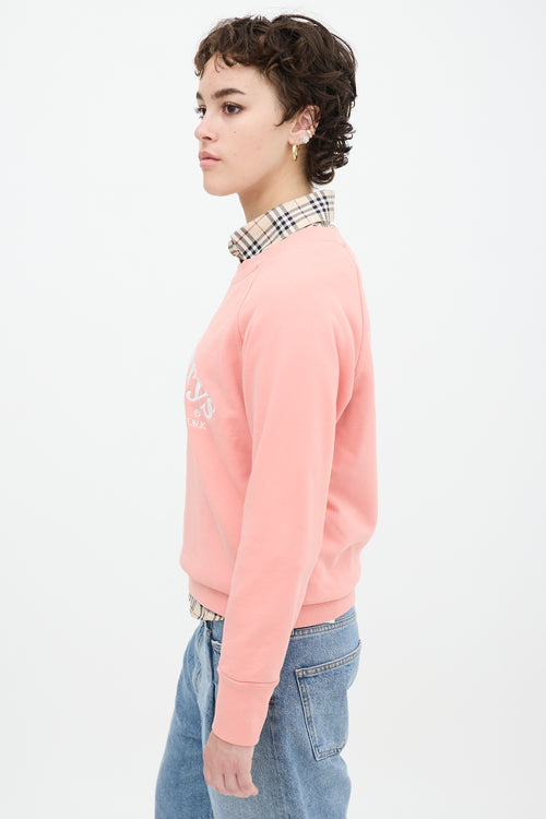 Burberry Pink & White Embroidered Logo Crewneck