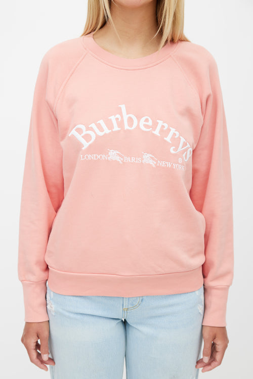 Burberry Pink & White Embroidered Logo Sweatshirt