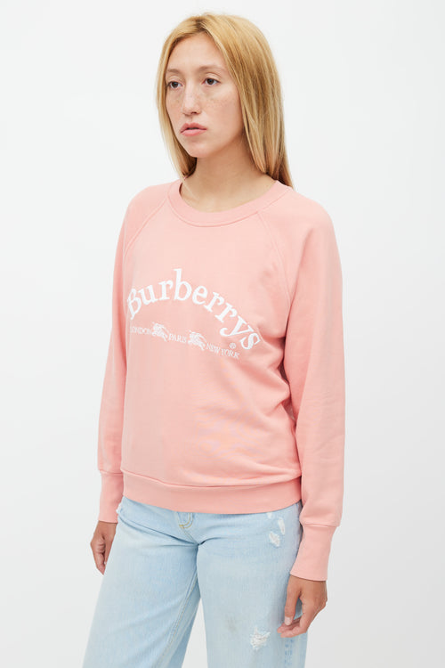 Burberry Pink & White Embroidered Logo Sweatshirt