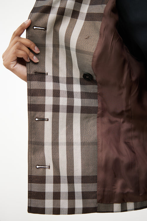 Burberry Grey Check & Shimmer Double Breasted Jacket