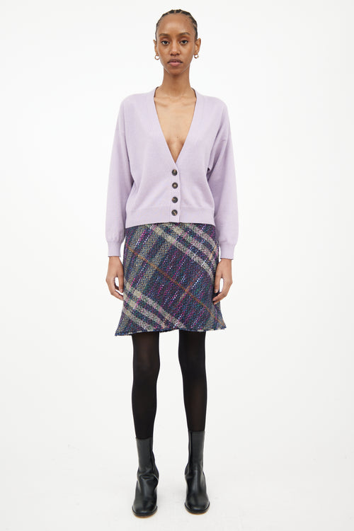 Burberry Navy & Multi Plaid Tweed Mini Skirt