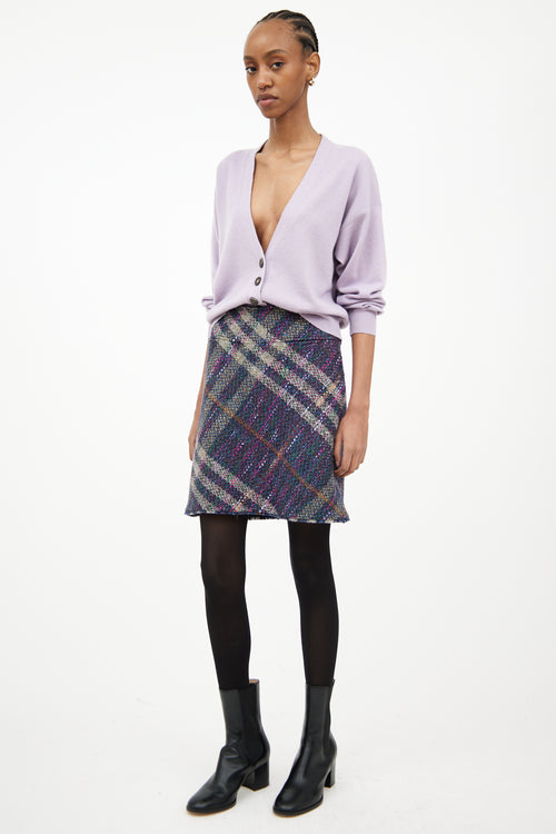 Burberry Navy & Multi Plaid Tweed Mini Skirt