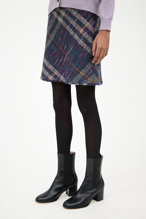 Burberry Navy & Multi Plaid Tweed Mini Skirt