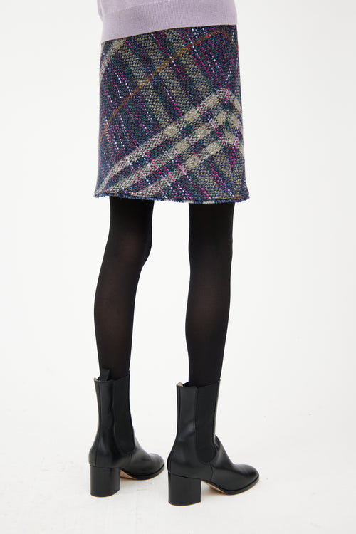 Burberry Navy & Multi Plaid Tweed Mini Skirt