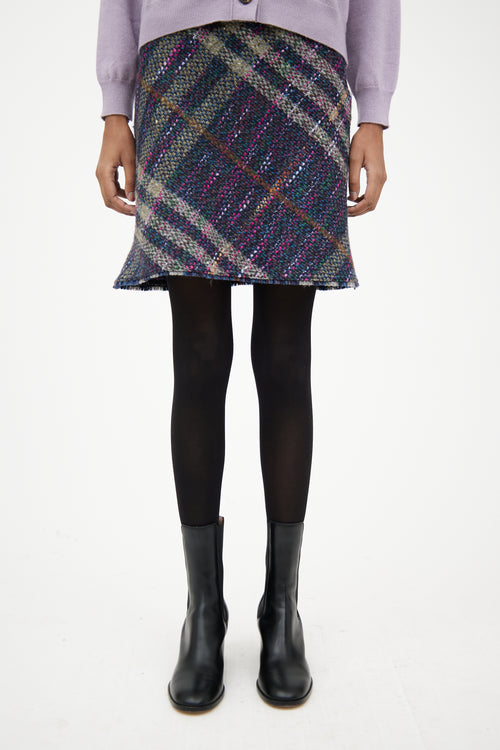 Burberry Navy & Multi Plaid Tweed Mini Skirt