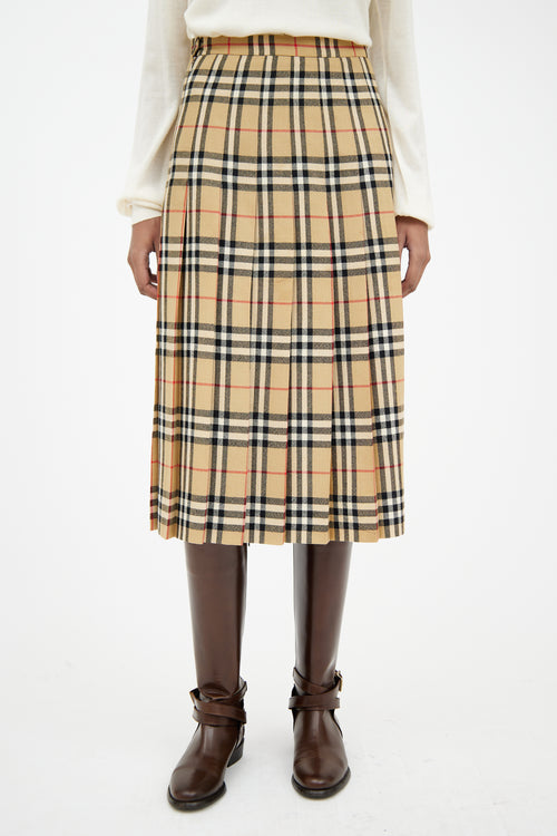 Burberry Beige & Brown Pleated Check Skirt