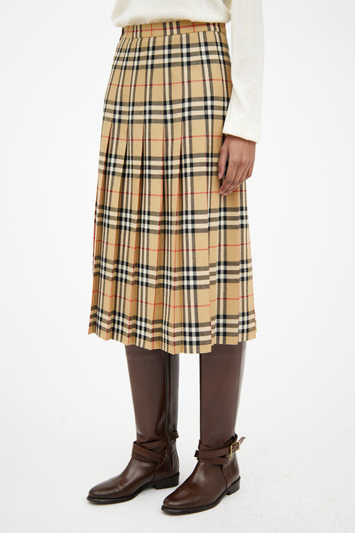 Burberry Beige & Brown Pleated Check Skirt