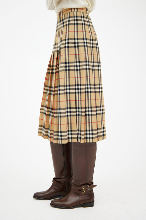 Burberry Beige & Brown Pleated Check Skirt