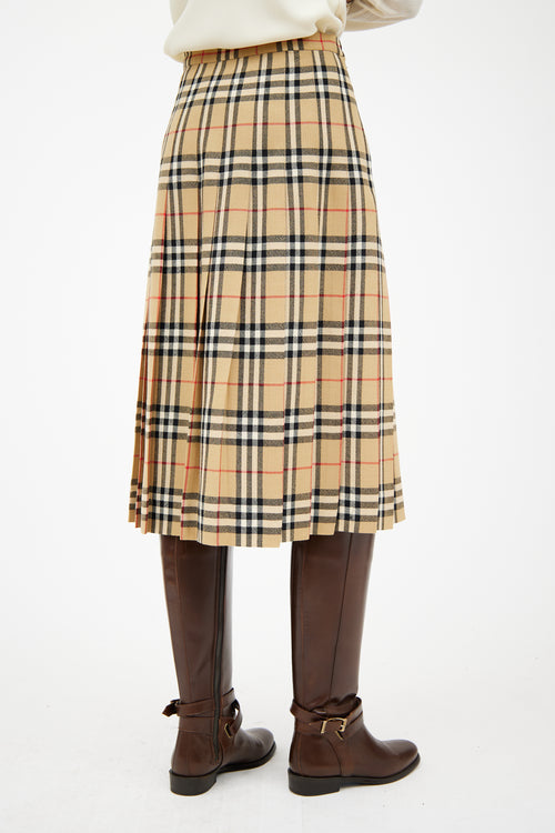 Burberry Beige & Brown Pleated Check Skirt