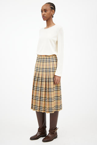 Burberry Beige & Brown Pleated Check Skirt