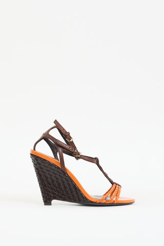 Burberry Prorsum Orange & Brown T-Strap Wedge