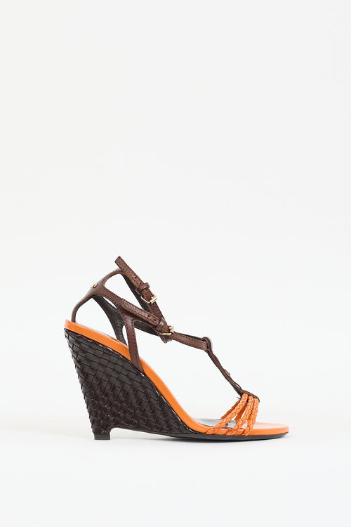 Burberry Prorsum Orange & Brown T-Strap Wedge