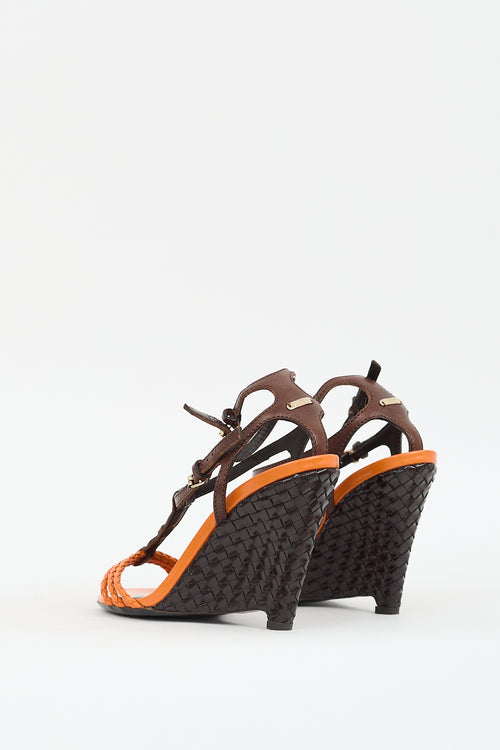 Burberry Prorsum Orange & Brown T-Strap Wedge