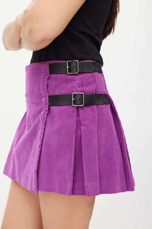 Burberry Purple Corduroy Mini Kilt Skirt