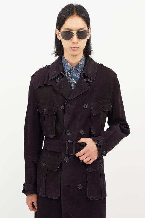 Burberry Purple Leather Trench Coat