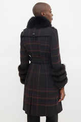 Burberry Purple Wool & Fur Trim Nova Check Coat