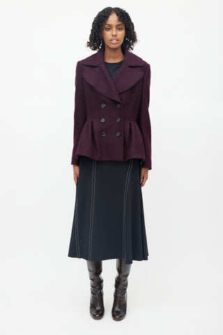 Burberry Purple Wool Peplum Pea  Coat