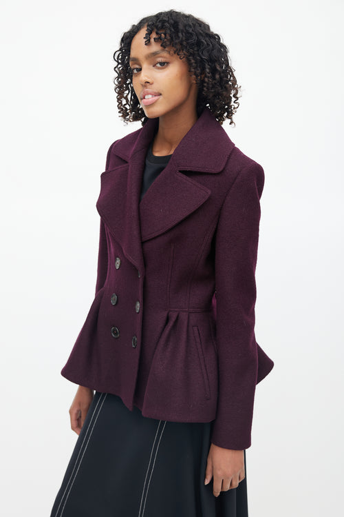 Burberry Purple Wool Peplum Pea  Coat