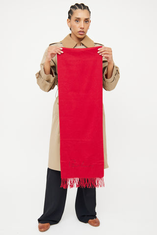 Burberry Red Cashmere Fringe Scarf