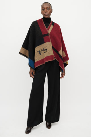 Burberry Red & Beige 'PS' Embroidered Shawl