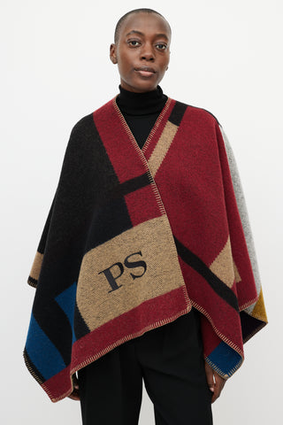 Burberry Red & Beige 'PS' Embroidered Shawl