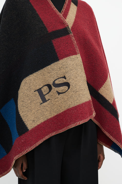 Burberry Red & Beige 'PS' Embroidered Shawl