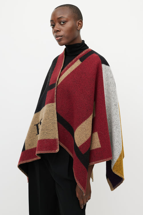 Burberry Red & Beige 'PS' Embroidered Shawl