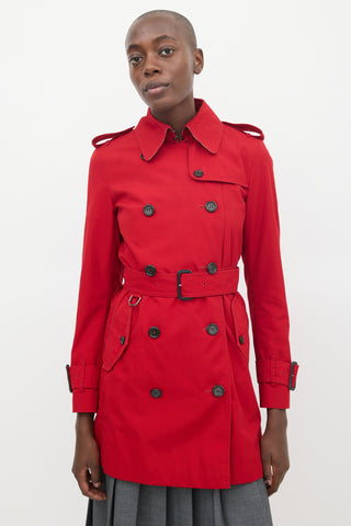 Burberry Red Belted Mid Length Trench Coat