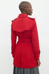 Burberry Red Belted Mid Length Trench Coat