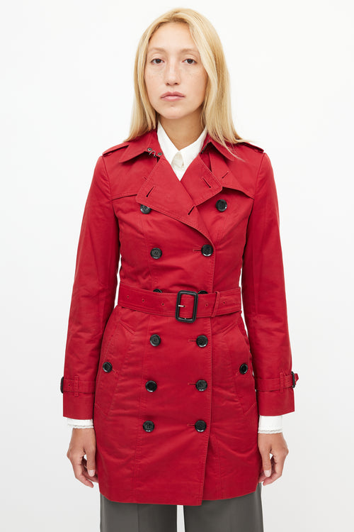 Burberry Red Belted Trench Coat