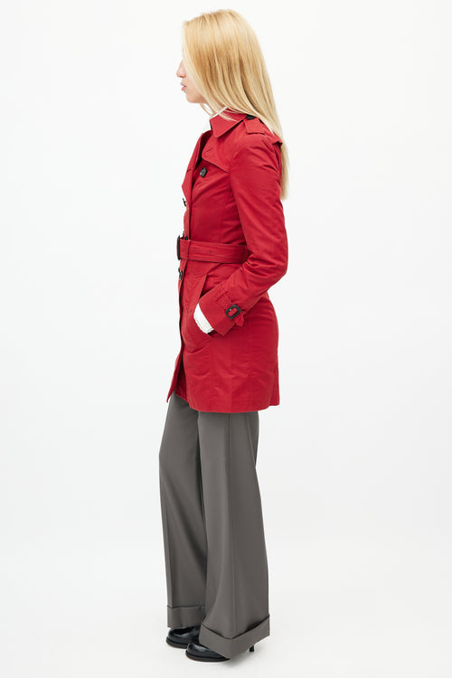 Burberry Red Belted Trench Coat