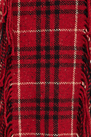 Burberry Red & Black Wool Plaid Fringe Scarf