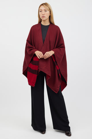 Burberry Red & Black Wool Plaid Shawl