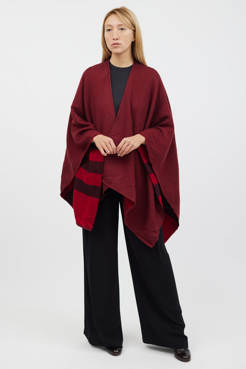 Burberry Red & Black Wool Plaid Shawl