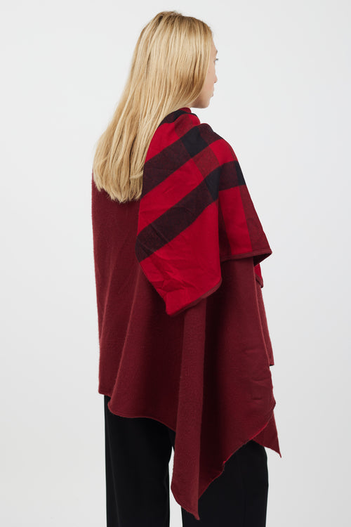 Burberry Red & Black Wool Plaid Shawl