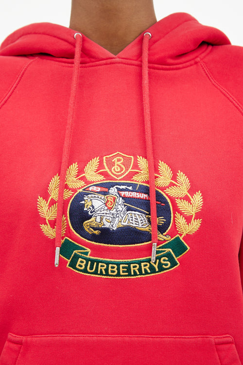 Burberry Red Embroidered Hooded Sweatshirt