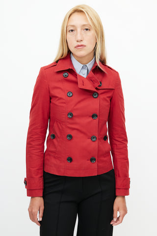 Burberry Red Double Breasted Short Trench Coat