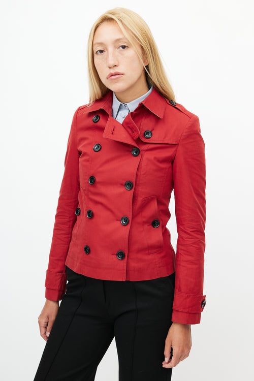 Burberry Red Double Breasted Short Trench Coat