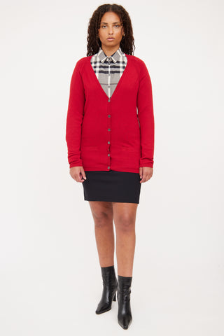 Burberry Red Check Elbow Patch Cardigan