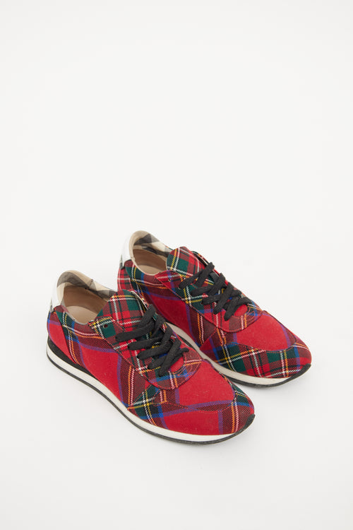 Burberry Red Multi Colour Tartan Sneaker