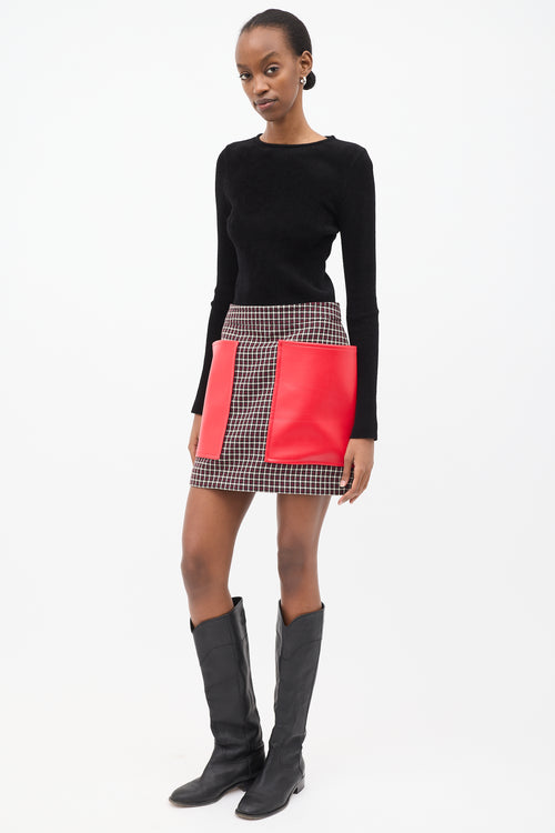 Burberry Red & Multi Wool & Faux Leather Skirt