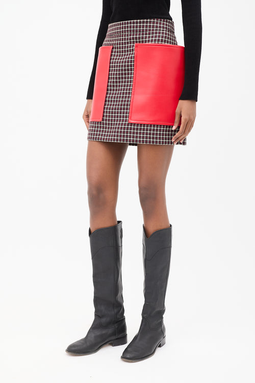 Burberry Red & Multi Wool & Faux Leather Skirt